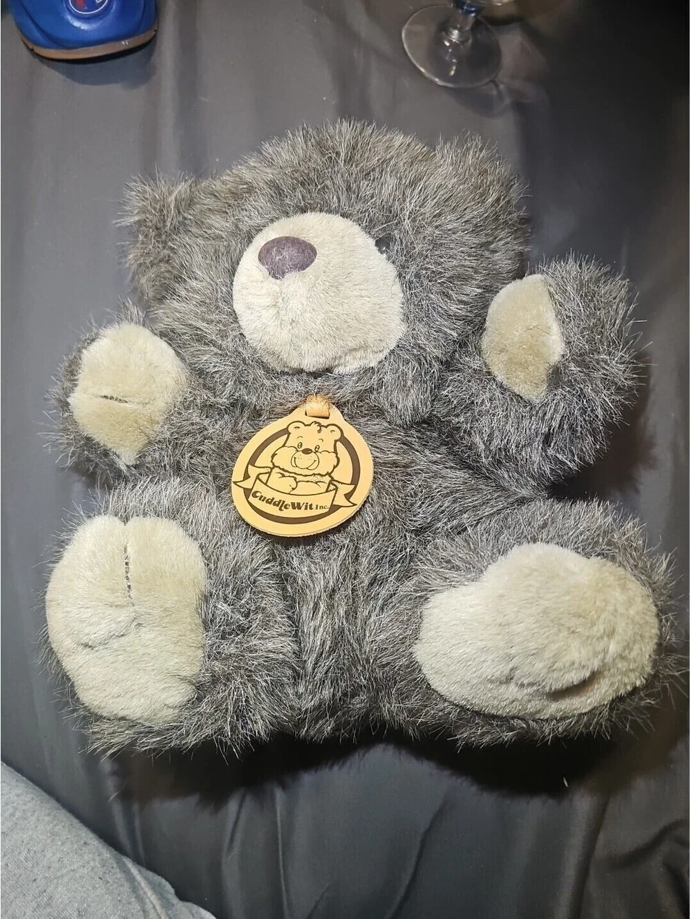 Vintage Cuddle Wit Teddy Bear Grey Hairy Plush / Stuffed Animal 10 inches